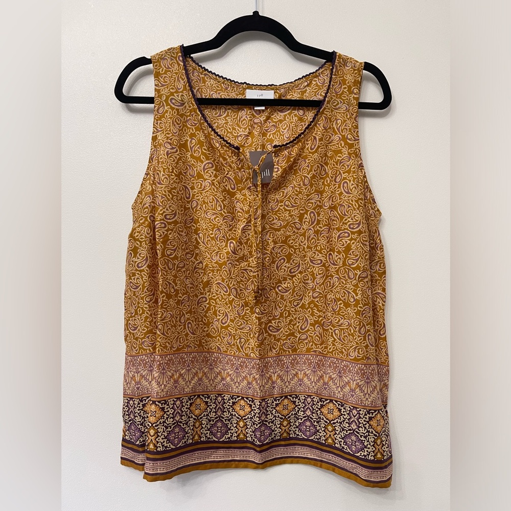 J. Jill Mustard Yellow Paisley Border Sleeveless Blouse